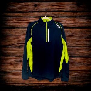 Men's Black and Green Performance Pullover. Navy and Lime Green
